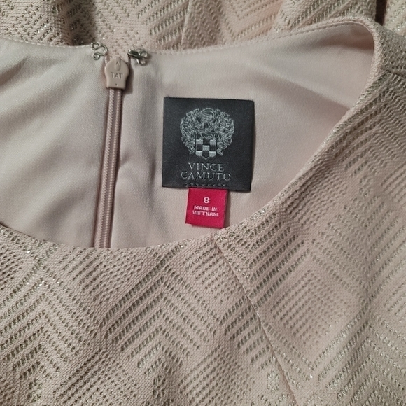 Vince Camuto 8 Lt Pink Short Sleeve Fit & Flare Dress Silver Lamé Metallic Fiber - Picture 8 of 13